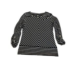 Anne Klein Sport Black &‎ White Medium M Striped Long Sleeve Top